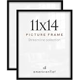 Americanflat 11x14 Picture Frame 2-Pack - Slim Molding - Black | Shatter-resistant glass, hangs vertical or horizontal, sawtooth hangers included, secure turn-tab backing