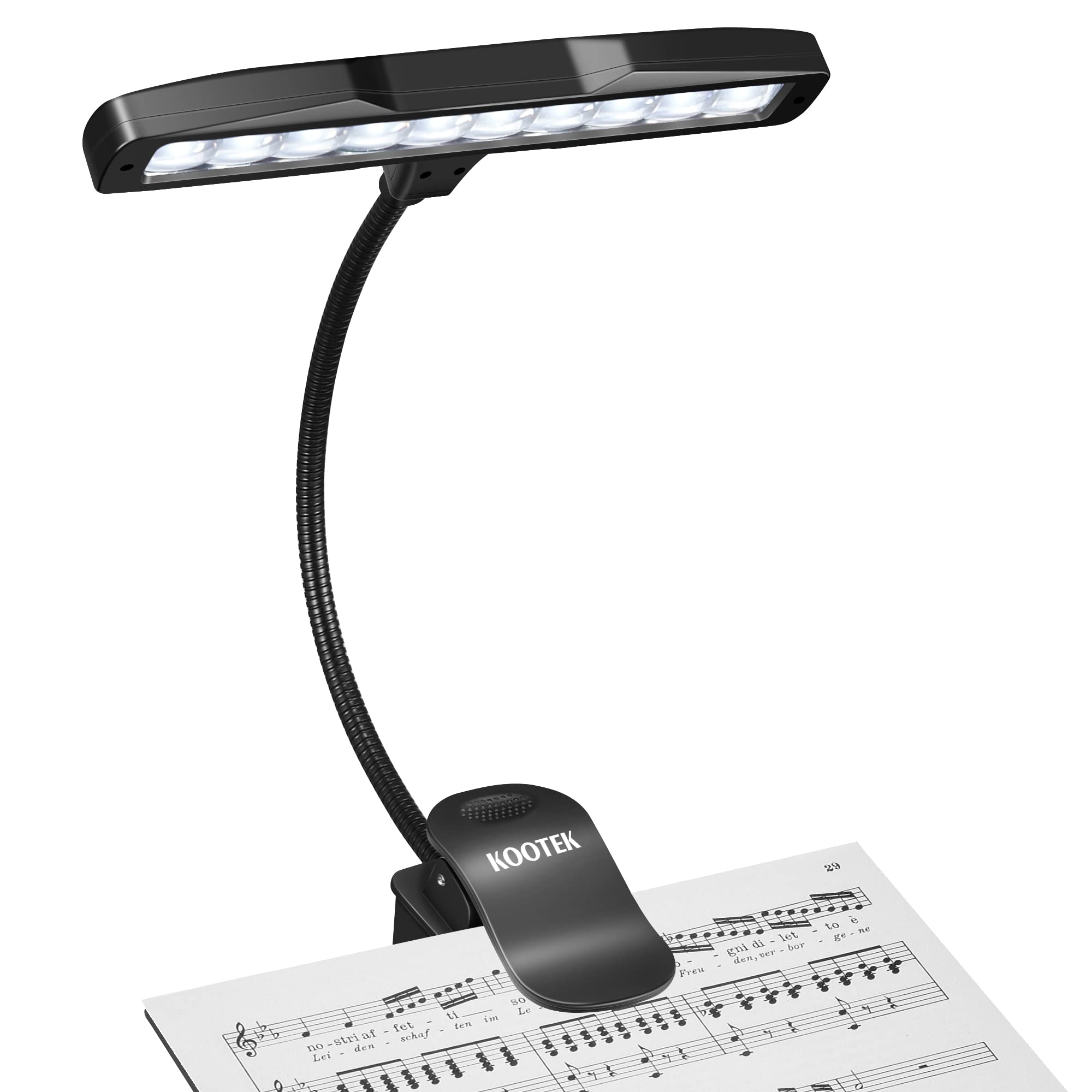 Photo 1 of Kootek Music Stand Light, Eye Caring Clip-on Piano Lamp, 360° Flexible Gooseneck Adjustable Brightness USB Rechargeable for Sheet, Book Reading, Orchestra, Podium, Easel