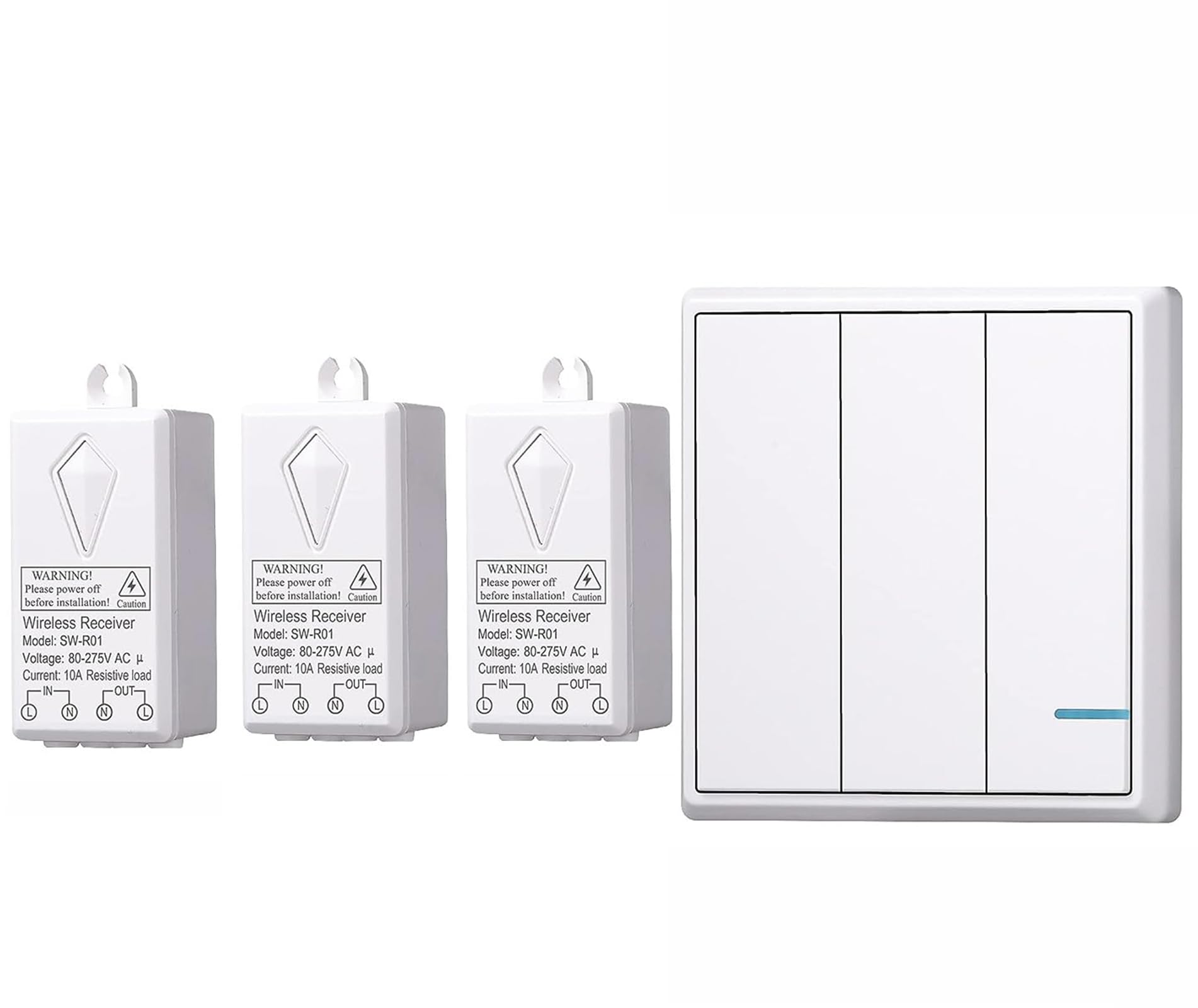 Meichoon Wireless Lights Switch and Receiver Kit No in-Wall Wiring Required Remote Control for Ceiling Fans Lamps Easy to Install 1 Three-Way Switch + 3 Receiver