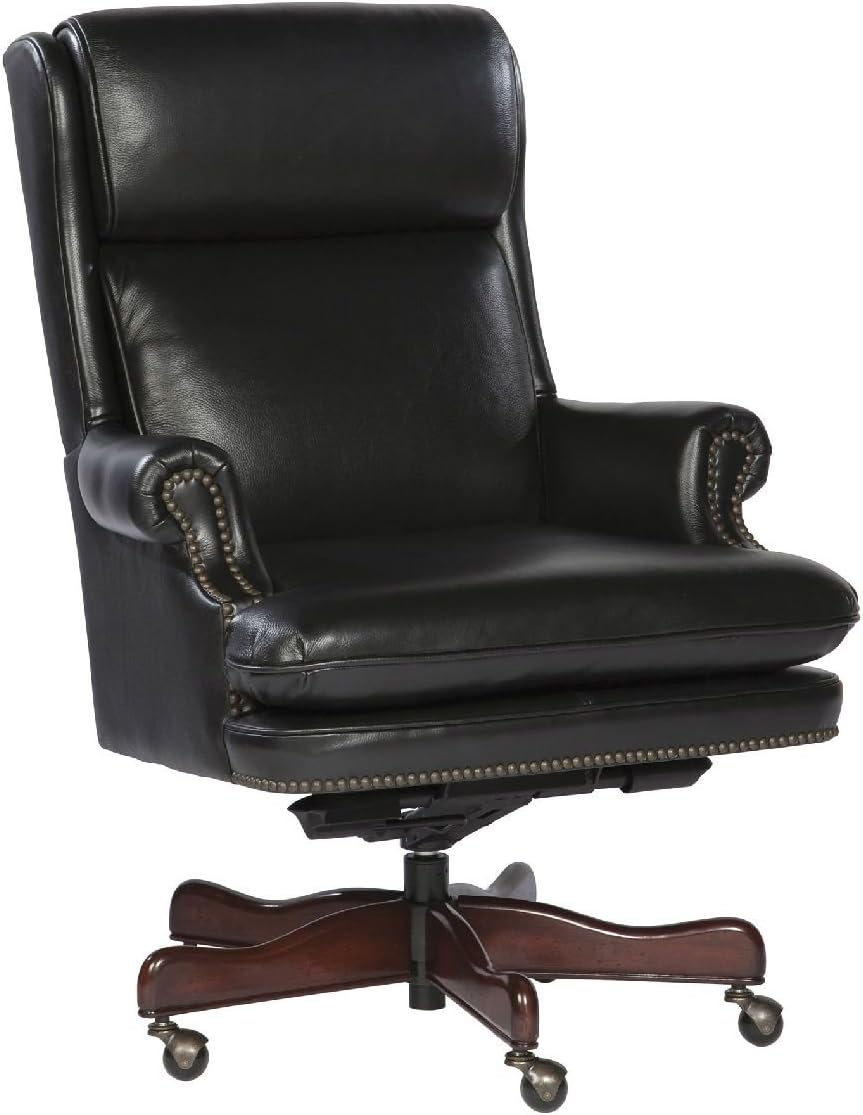 Hekman Furniture Executive Office Chair Black Finish, Highly Supportive Back Heavy Duty Wheels Pneumatic Mechanism Smooth Movement, Floor Mount Wide Seat Idle Movable Chair for Office & Home