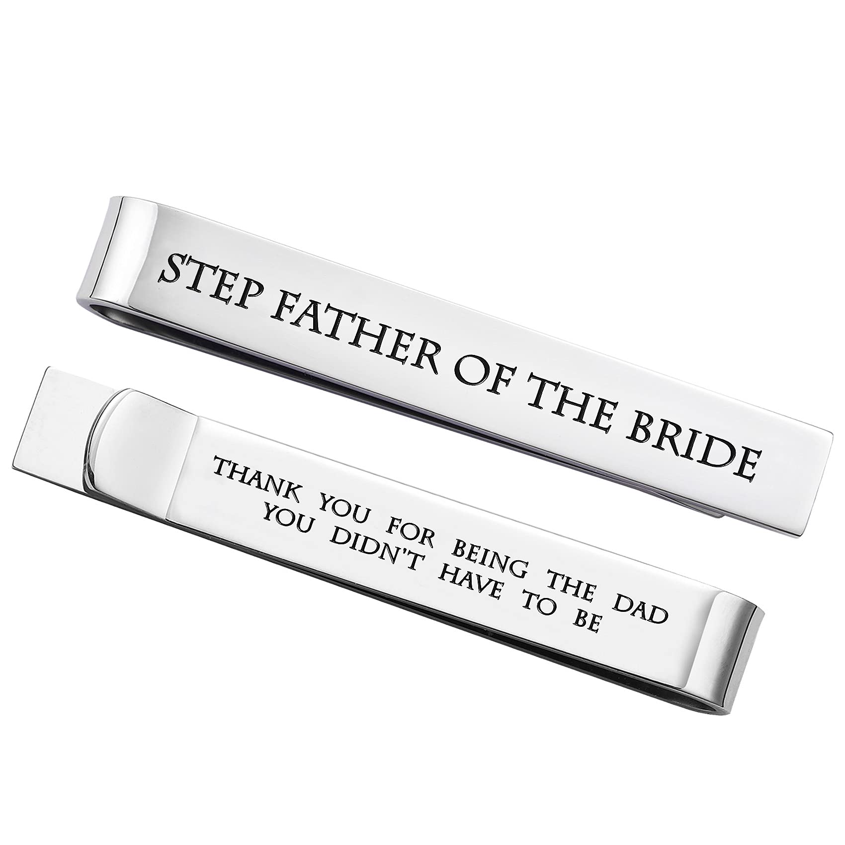 Father of the Bride and Groom Gifts - Wedding Tie Clips for Groomsmen From the Bride - Stainless Steel Tie Bars, 2 1/2 x 3/8 inches (6.3 x 0.95 cm), Stainless Steel, stainless steel
