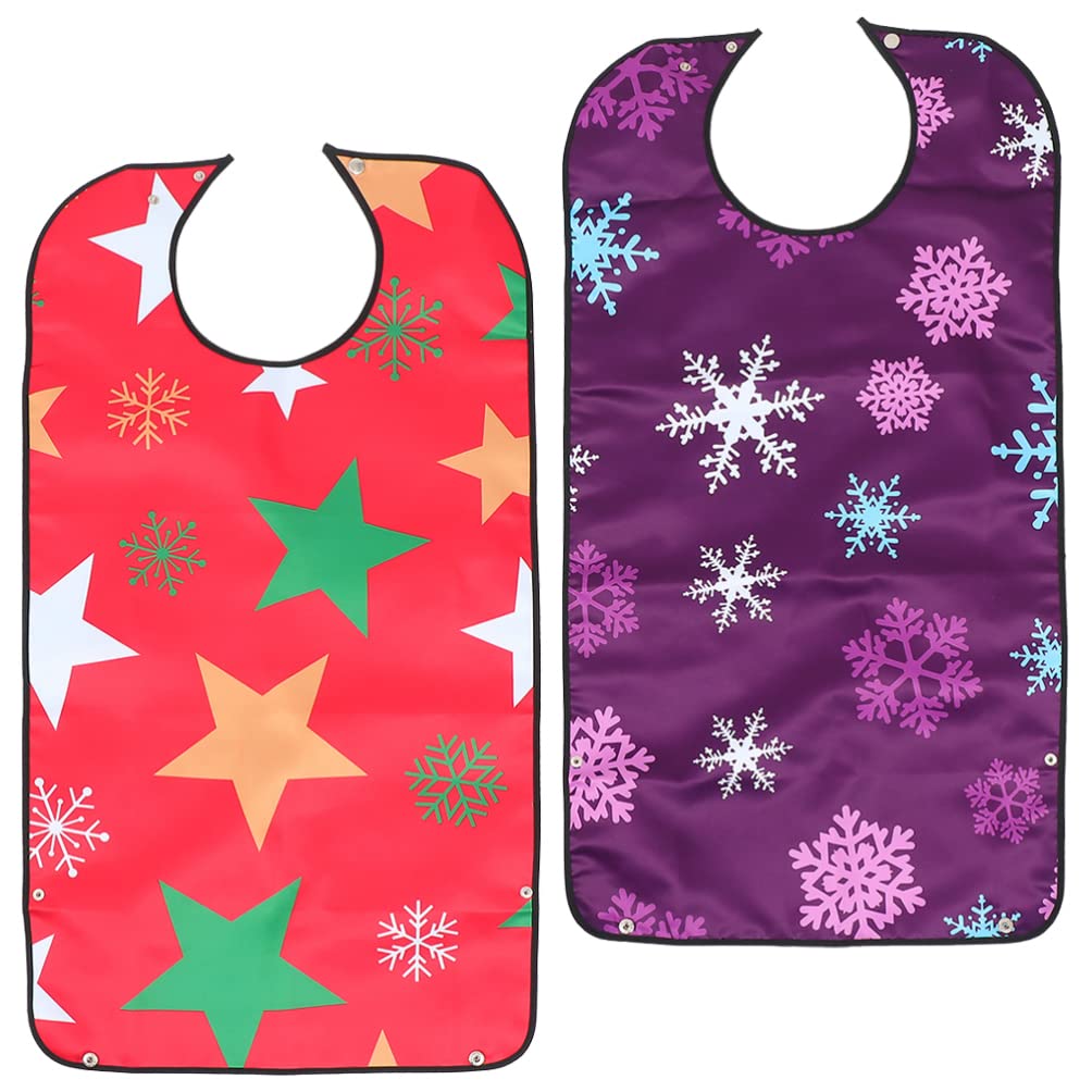 Ciieeo Washable Adult Bibs Christmas Themed Adult Bibs for Eating Washable Elderly Dinning Clothes Protector Reusable Adults Apron Mealtime Bib for Seniors Patients Disability 2Pcs