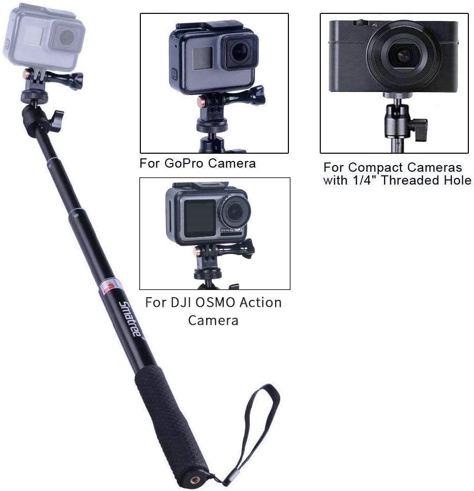 Smatree Extendable Aluminum Selfie Stick/Monopod Compatible for GoPro Max/Hero 9/8/7/6/5/4/3+/GOPRO Hero(2018)/AKASO GeekPro SJCAM SJ4000 SJ5000 Xiaomi Yi Camera Action Camera : Camera & Photo