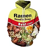 JOOCAR Unisex Hoodies 3D Realistic Print Funny Ramen Noodle Soup Beef Flavor Pullover Hooded Sweatshirts Long Sleeves Hoodies with Big Pockets Personality Tops