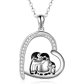 MONGAS Penguin Necklace Sterling Silver Hugging Penguins Necklace Penguin Jewelry Penguins Gifts for Women