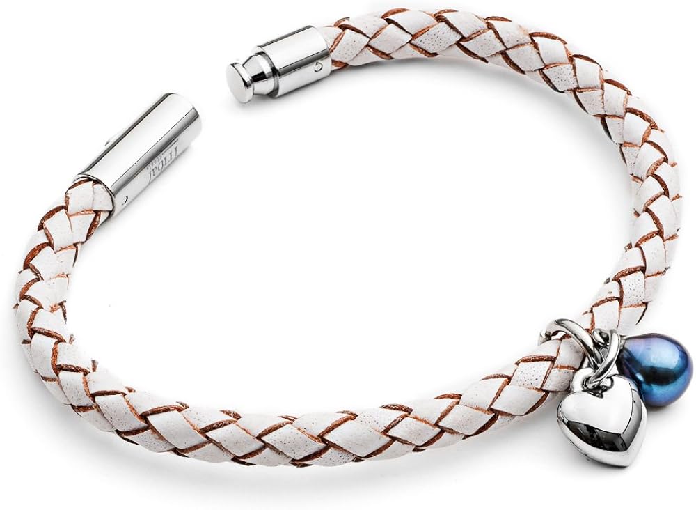 Tribal Steel Women's White Leather Charm Bracelet with Freshwater Pearl - Extra Secure Riveted Lever Clasp - Image 3