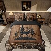Feelyou Deer Comforter Set with Sheets - Queen Size 7 Piece Kids Rustic Hunting Bedding Set - Cabin Lodge Deer Bed in a Bag - Farmhouse Nature Wildlife Antlers Brown Bed Set
