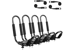 VEVOR Kayak Roof Rack 2 Pairs J-Bar, Soft Roof Rack, Top Mount Tie Down, Carrier for Kayak, Surf Board, Canoe, SUP, Ski Board