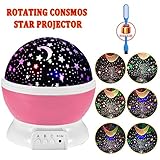 Night Lighting, 3 Modes Rotating Star Light Projector 4LED Romantic Night Lamp Projection, Cosmos Star Sky Moon Lamp Projector for Kids Baby Bedroom, Christmas Gifts BY Noza Tec (Pink)