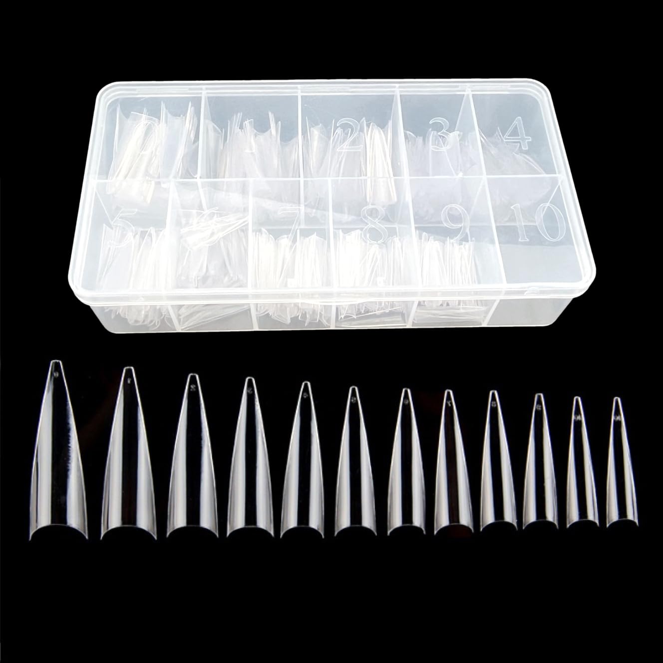 JZK 500x Clear Extra Long Half Cover Stiletto Nail Tips For Acrylic Extensions, Long Pointy False Nail Tips For Gel And Acrylic Nails, Finger Nail Extension Tips For Nail Salon