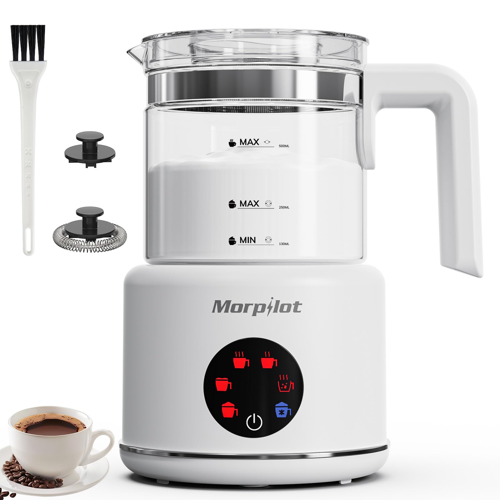 Photo 1 of Large Electric Milk Frother and Steamer, 16.9oz/500ml Milk Steamer and Frother for Latte or Hot Chocolate, Dishwasher Safe, BPA Free, 6 Functions, Enjoy Perfect Milk Froth in 2 Min (White-Glass)