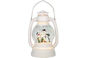 Eldnacele Christmas Snow Globe Lantern Spinning Water Glittering Snowman Scene with 6 Hours Timer, Lighted Water Globe Lantern White Snowman Family for Christmas Decorationa and Gifts