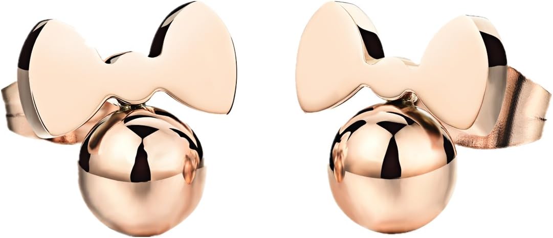 OPK Jewellery Elegant Sparkly Cute Rose Gold Tone Ball Stud Cute Earring with Bowknot for Women