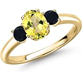 Gem Stone King 10K Yellow Gold Canary Mystic Topaz and Black Onyx Engagement Ring For Women | 1.06 Cttw | Oval 7X5MM | Gemstone November Birthstone