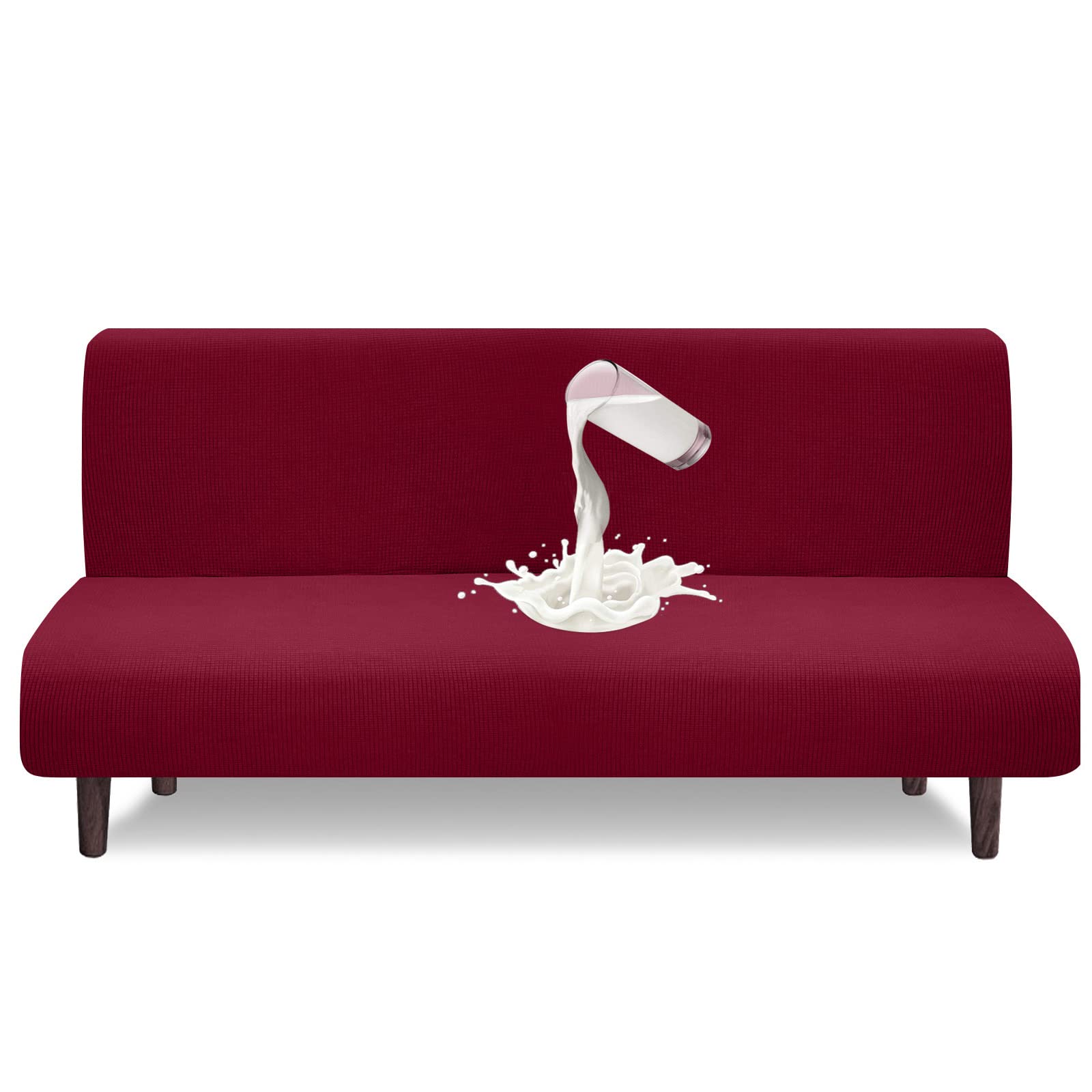Granbest Water Repellent Futon Cover High Stretch Armless Sofa Covers Foldable Sofa Bed Covers Jacquard Futon Slipcover Waterproof Furniture Protector for Kids, Pets(Futon, Wine Red) — image 1