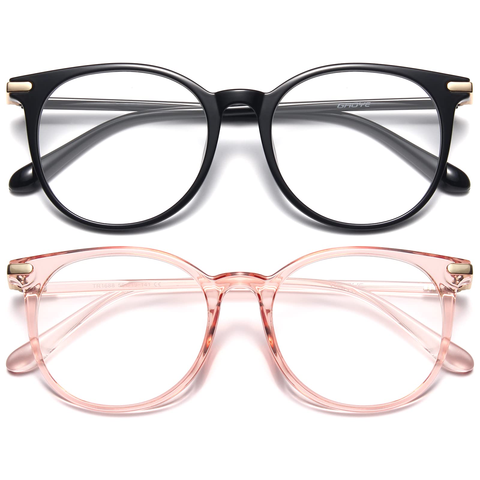 Photo 1 of ** 1 PACK ** Gaoye 2 Pack Blue Light Blocking Glasses, Retro Round Eyewear Frame Anti Eyestrain Computer Glasses for Women Men - GY1688 (Black+Pink)