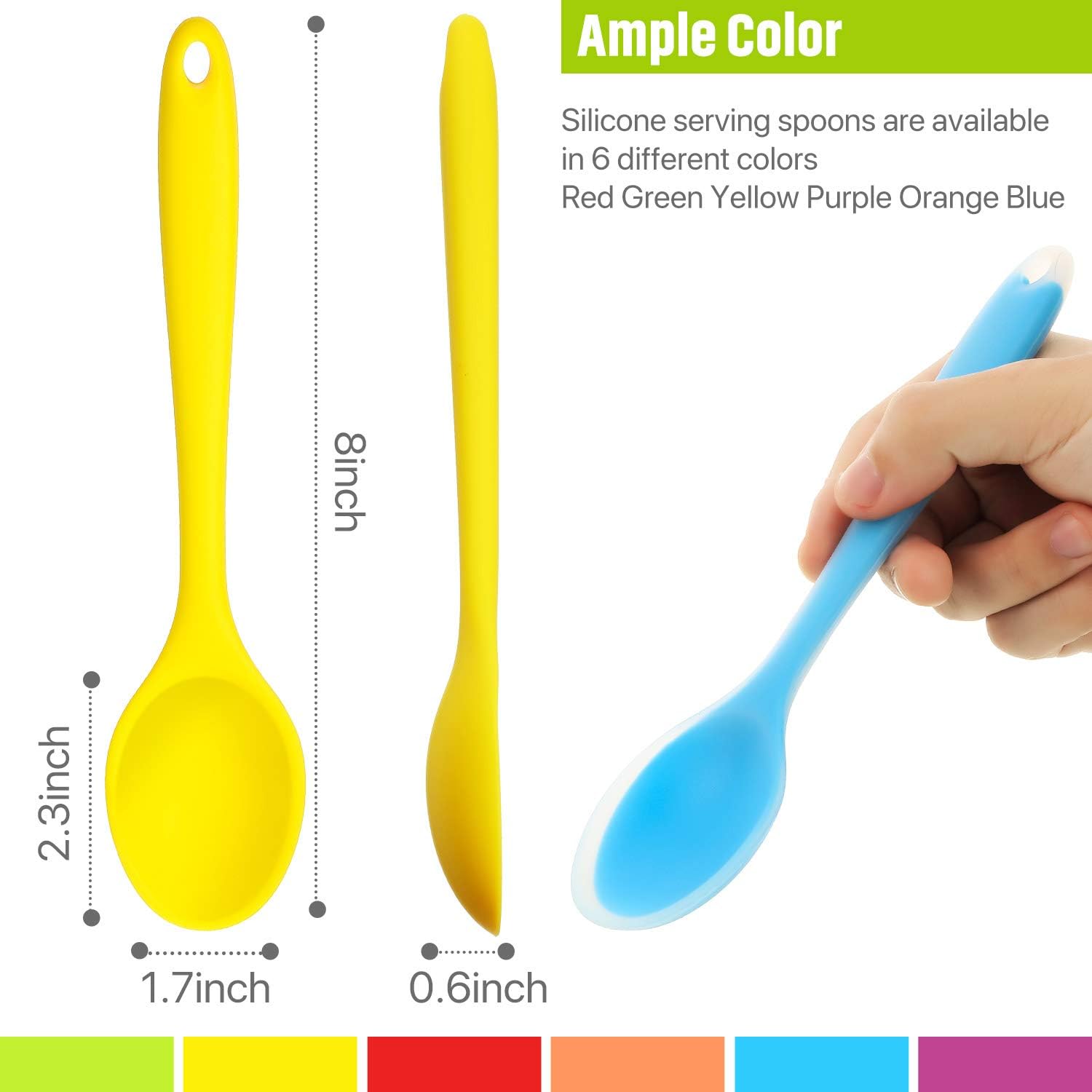 6 Pieces Small Multicolored Silicone Spoons Nonstick Kitchen Spoon Silicone Serving Spoon Stirring Spoon for Kitchen Cooking Baking Stirring Mixing Tools (Red, Green, Yellow, Purple, Orange, Blue): Kitchen & Dining