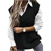 Hyipels Women's Sweater Vest,Long Cable Loose Knitted Sleeveless V Neck Casual Sweaters Tank Top S~XL