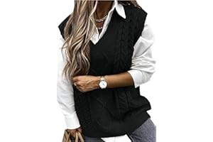 Hyipels Women's Sweater Vest,Long Cable Loose Knitted Sleeveless V Neck Casual Sweaters Tank Top S~XL