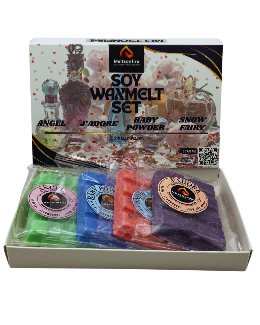 Wax Melts – 4 X Snap Bars - (Angel, Baby Powder, J'Adore, Snow Fairy) – Scented Soy Wax Melts Vegan