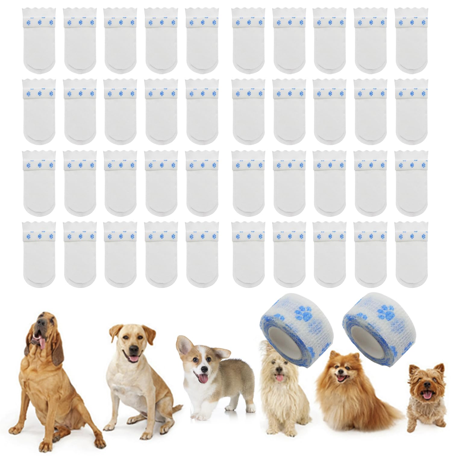 Photo 1 of 40PCS Disposable Dog Booties,Disposable Waterproof Dog Boots for Paw Protection Foot Covers for Cats Shoes Self-Adhesive Adjustable Straps(Bandage S)