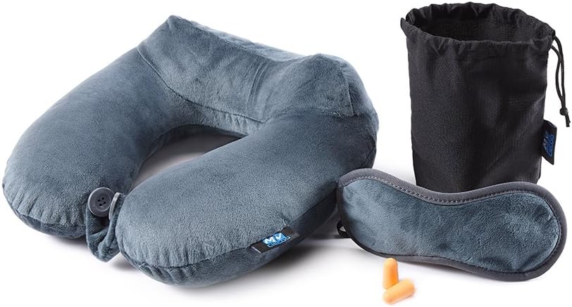 MYCIECOO Memory Foam Travel Pillow Neck Support Cushion with Free Sleep Eye Mask and Earplugs