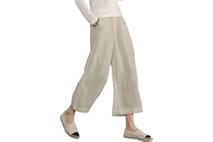 Ecupper Womens Loose Cotton Capris Plus Size Casual Lounge Trousers Cropped Wide Leg Pants with Pockets