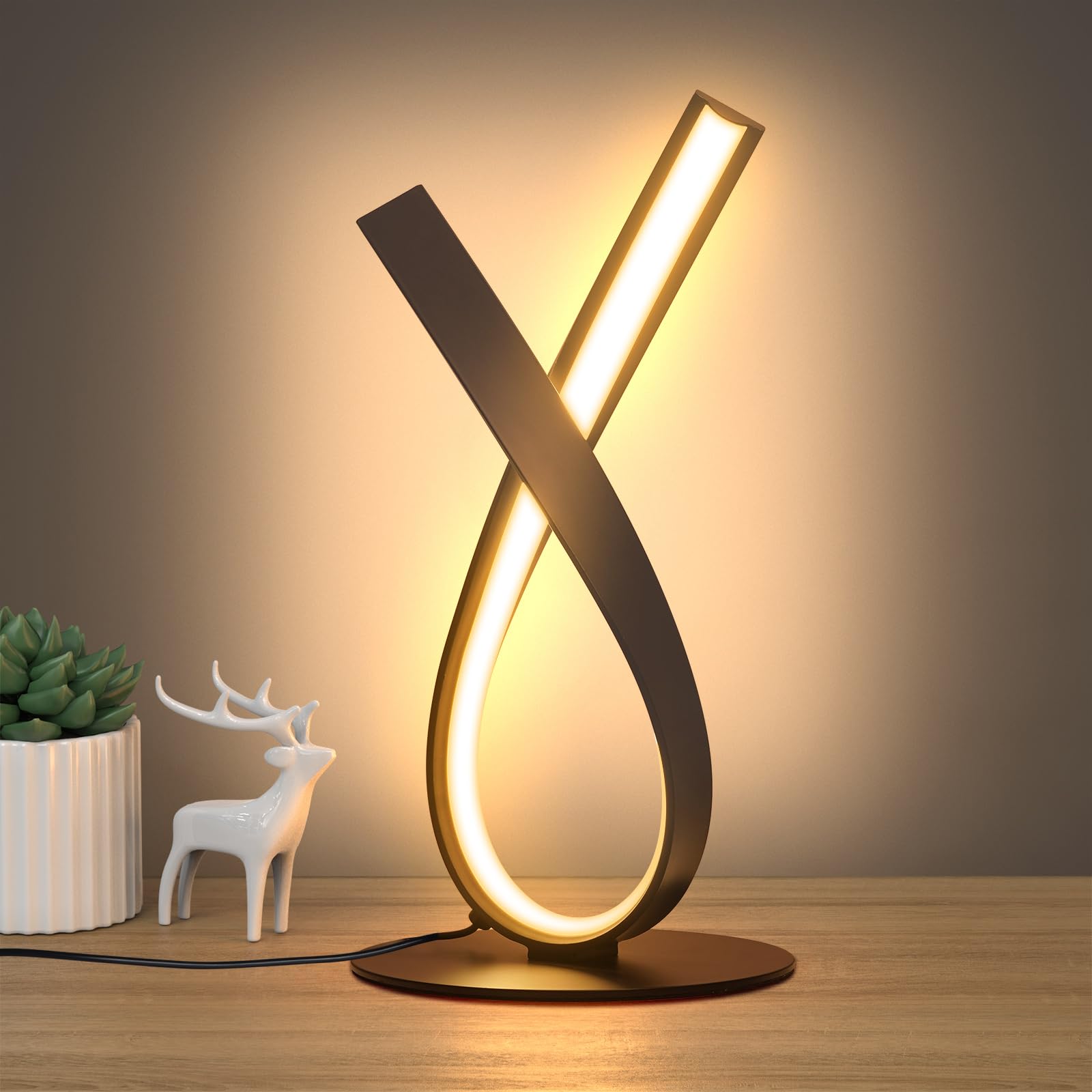 Photo 1 of NUÜR Modern Table Lamp, Stepless Dimmable LED Spiral Lamp for Living Room, Contemporary Nightstand Lamp, Black Bedside Table Lamp for Bedroom, Home, Office