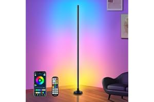Bcmsda RGB LED Floor Lamp, Smart Corner Lamp App, Remote Control Corner Floor Lamp, 16 Million DIY Colors, Music Sync, Timer for Living Rooms, Bedrooms and Gaming Rooms (1 Pack)
