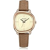 VALENCE-Julius Women's Vintage Leather Watch - 30mm Case Small Band (Green/Light Brown) | Scratch-Resistant Sapphire Glass, Japanese Quartz Movement, 30M Waterproof | Elegant Casual Gift for Ladies
