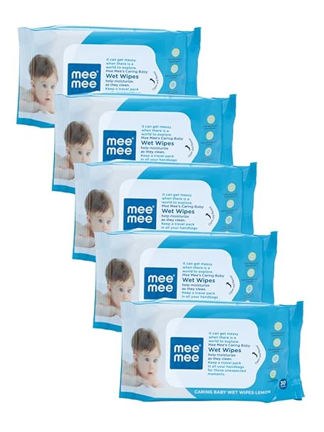 Mee Mee Baby Gentle Wet Wipes ((30 Pcs,Pack of 05), Lemon Wet Wipes)