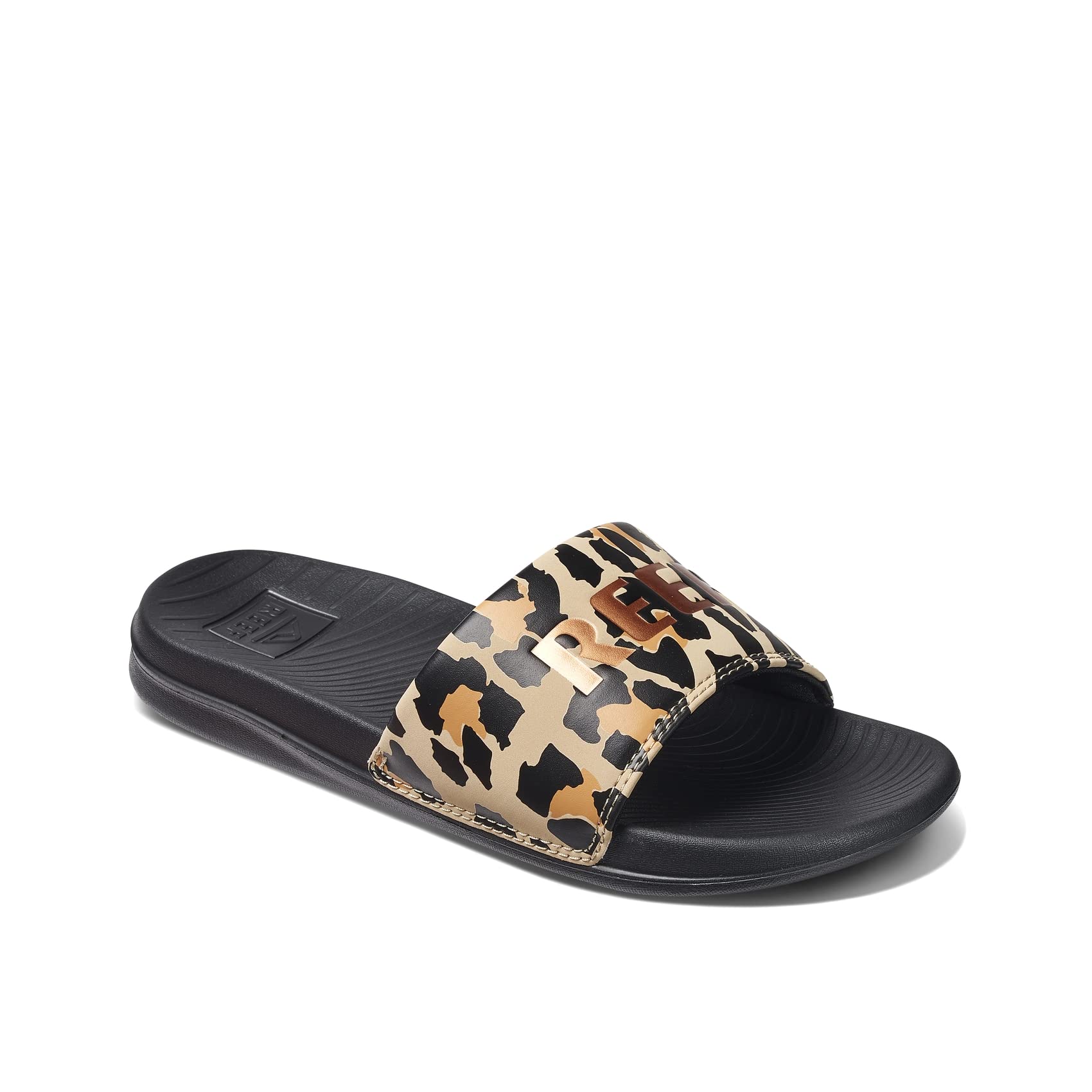 Photo 1 of Reef One Slide Womens Sandal, Lightweight & Water Friendly, Classic Leopard, 6 strap broken off 