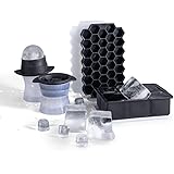 KITESSENSU Ice Cube Trays Silicone, Large Whiskey Ice Cube Molds, Ice Cubes Maker for Cocktails and Other Drinks (Set of 4, B