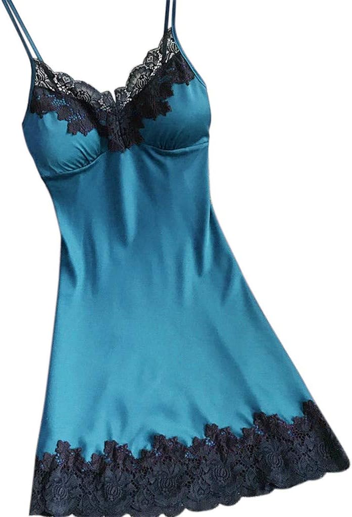 Sexy Nightdress for Women Women's Sexy Nightwear Satin Slip Silk Sleepwear Lace Chemise Sleep Dress V-Neck Nightdress