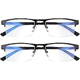 Anourney Blue Light Blocking Glasses, Lightweight Metal Half Frame Computer Reading/Gaming/TV/Phones Glasses,Filter UV Ray/Computer Glare with Spring Hinge Eyeglasses(2PCS Black)
