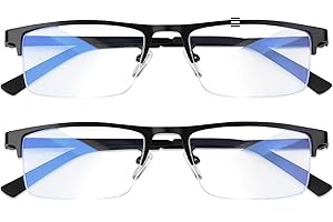 Anourney Blue Light Blocking Glasses, Lightweight Metal Half Frame Computer Reading/Gaming/TV/Phones Glasses,Filter UV Ray/Computer Glare with Spring Hinge Eyeglasses(2PCS Black)