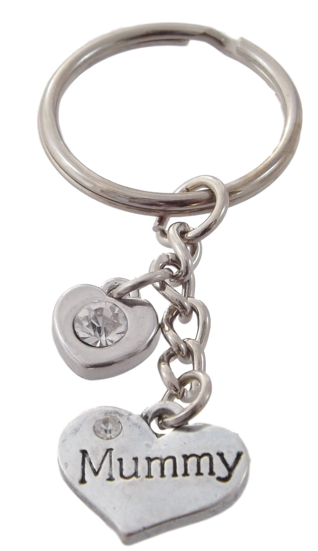 FizzyButton Gifts Mummy Heart Keyring Key Ring with Rhinestone Charms and Turquoise Gift Box