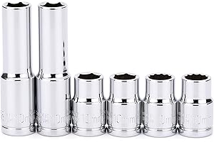 MIXPOWER 6PCS 3/8"Drive 10mm Deep&Shallow Socket, CR-V, Metric, Mirror Finish, 6 Point & 12 Point