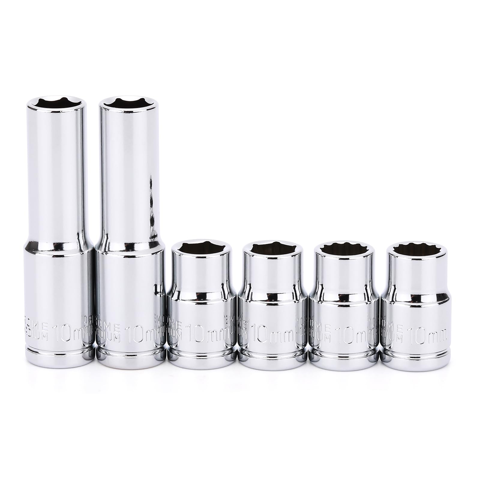 Photo 1 of MIXPOWER 6PCS 3/8"Drive 10mm Deep&Shallow Socket, CR-V, Metric, Mirror Finish, 6 Point & 12 Point