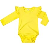 LYSMuch Baby Girls Ruffle Long Sleeve Bodysuit Infant Solid Color Top Jumpsuit Clothes