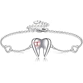 YAFEINI Sterling Silver Heart Tooth Bracelet - Dental Jewelry Gift for Women