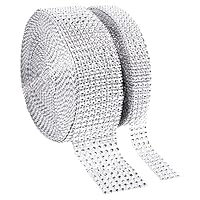 1 Roll 8 Row 10 Yard and 1 Roll 4 Row 10 Yard Acrylic Rhinestone Diamond Ribbon for Wedding Cakes, Birthday Decorations, Baby Shower Events ,Party Supplies, Arts and Crafts Projects (2 rolls Silver)