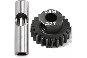 QLOI-LEUE 0.5M Pinion Gear 22T Hardened Steel 3.175mm Bore with 2.3mm Adapter, Precision Motor Gear for ARRMA 1/14 Typhon 1/16 Mojave 1/18 Granite, Losi 1/12, 0.5Mod Gear 13T-27T for HOBBYWING Motors