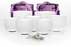 TOPFUND 7-12 inch Chakra Set of 7 Crystal Singing Bowls with Carrying Cases and Mallets