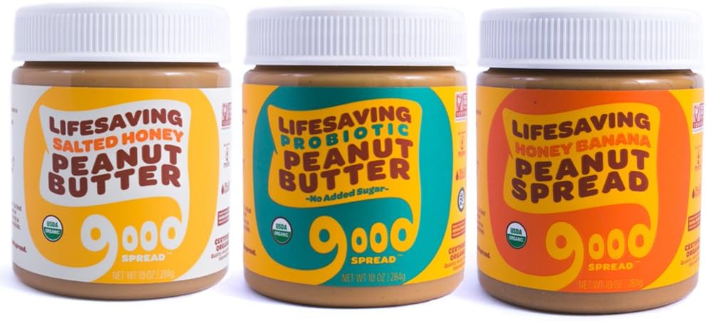 Good Spread Organic Peanut Butter Protein Power Variety Pack USDA Certified Organic Non-GMO 10 Oz. Jar (3 pack)