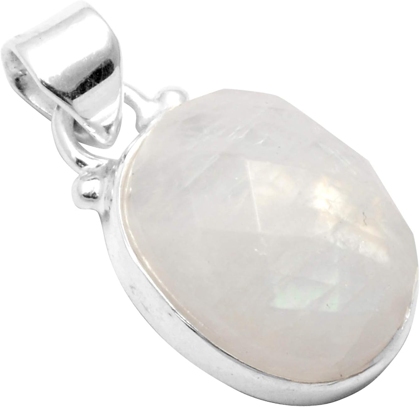Silver Palace Solid 925 Sterling Silver Handmade Rainbow Moonstone Pendant For Women and Girls