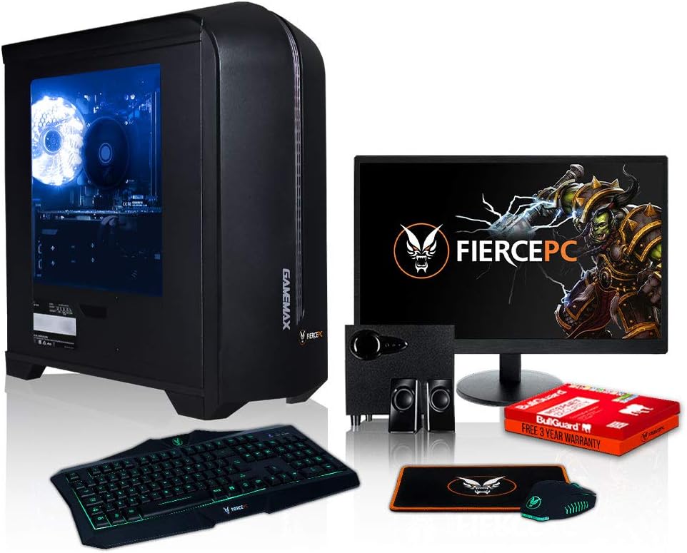Fierce Gaming PC Bundle - AMD Ryzen 3 3100 3.9GHz, nVidia GTX 1050 Ti 4GB, 16GB 3000MHz, 1TB Hard Drive, Windows 10 Compatible, Keyboard and Mouse, 21.5-Inch Monitor, 2.1 Speakers (VULTURIS 16 230142)