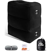 JefDiee Inflatable Travel Foot Rest Pillow, Kids Airplane Bed, Adjustable 3 Layers Height Leg Rest Pillow, Adults Travel Essentials Great for Airplane, Office, Home, Trains, Cars (Black)
