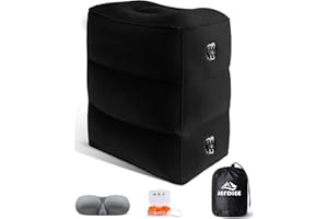 JefDiee Inflatable Travel Foot Rest Pillow, Kids Airplane Bed, Adjustable 3 Layers Height Leg Rest Pillow, Adults Travel Essentials Great for Airplane, Office, Home, Trains, Cars (Black)