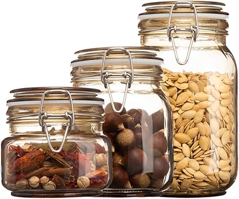 Amazon クリアガラスのストレージジャー厚み付け鉛フリー酵素ピクルス多機能スタッカブル3点セット2色 Color Orange 保存容器 キャニスター オンライン通販